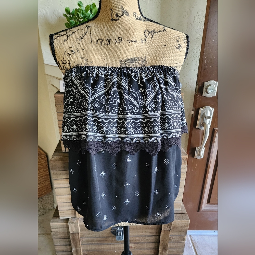 Maurices Black and White Strapless Blouse